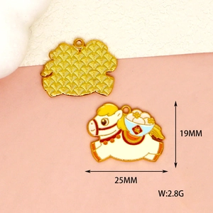 Detailed view of white cartoon horse enamel charm showing front and back with dimensions 25x19mm