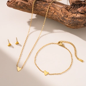 Heart Necklace Bracelet Anklet Earrings Stainless Steel Titanium Gold Plated Minimalist Elegant For Women