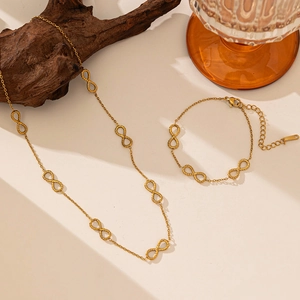 Infinity Symbol Necklace And Bracelet Stainless Steel Jewelry For Women Twisted Texture Gold Plated Elegant