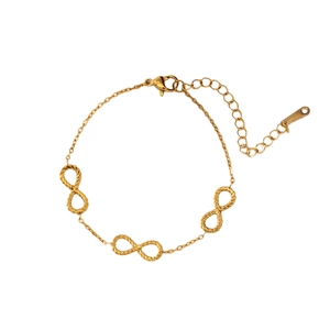 Gold infinity charm bracelet with twisted texture and adjustable lobster clasp chain