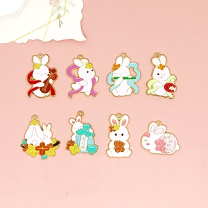 Set of 8 Chinese style cartoon rabbit enamel charms for Mid-Autumn Festival DIY jewelry