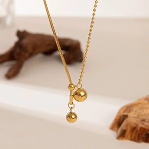 Collier En Y En Acier Inoxydable Pour Femmes Perle Coulissante Réglable Chaîne Serpent Pendentifs Boule Bijoux Minimalistes