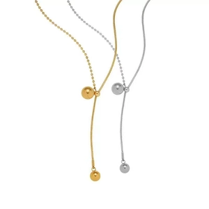 Collier minimaliste réglable en forme de Y avec pendentif boule en or et argent