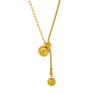 Collier double couche doré réglable avec chaînes à billes et serpent et deux sphères