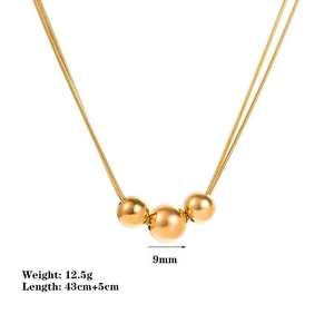 Double-layered gold snake chain necklace with three smooth polished metal beads