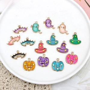 Halloween Alloy Enamel Charms DIY Jewelry Making Accessories Pumpkin Ghost Bat Wizard Hat Festive Pendants