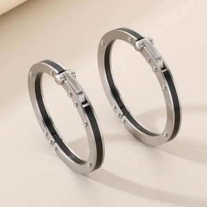 Set de bracelets punk unisexes en acier inoxydable et fibre de carbone avec boucle