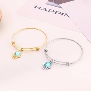 Verstelbare roestvrijstalen Hamsa Hand armband met blauw kristal voor dames mode
