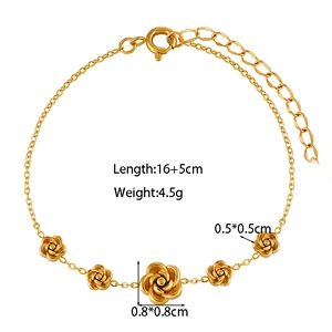 Elegant gold titanium steel camellia bracelet with adjustable chain for women