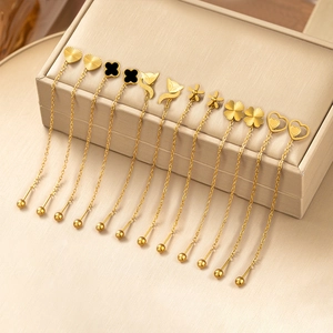 Stainless Steel Long Chain Ear Threads Gold Plated Butterfly Heart Fox Snowflake Dangle Earrings Minimalist Jewelry For Women