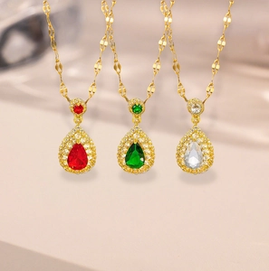 Teardrop Pendant Necklace Copper Pear Cut Cubic Zirconia Halo Clavicle Chain Elegant Vintage Palace Style For Women