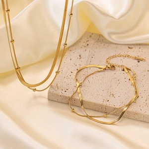 Conjunto de joyas para mujer con collar y pulsera de doble capa de cadena de serpiente oro