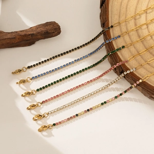 Asymmetric Spliced Bracelet Stainless Steel Gold Plated Zircon Tennis And Paperclip Link Chain Jewelry For Women