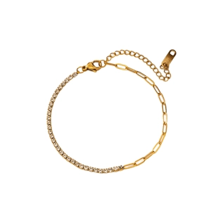 Gold-plated tennis and paperclip chain bracelet with shimmering cubic zirconia stones