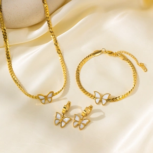 Schmetterling Halskette Armband Creolen Edelstahl Perlmutt Vergoldet Elegant Schmuck Für Damen