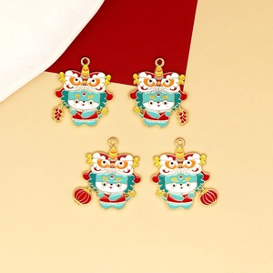 Detailed view of colorful lion dance enamel charms for DIY jewelry and bag decoration
