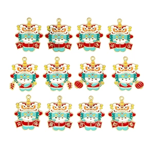 Set of 12 vibrant lion dance enamel charms for DIY jewelry making and festive keychains