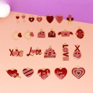 Valentine Day Heart Alloy Drip Oil Charms DIY Jewelry Accessories Love XOXO Mixed Set For Bags Bracelet Necklace Making