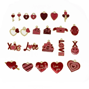 Assorted Valentine's Day red heart alloy enamel charms for DIY jewelry and crafts