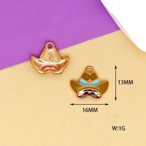 Detail view of enameled cowboy hat charms with 16mm width and 13mm height dimensions
