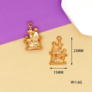 Gold alloy haunted castle charm for DIY with 23x15mm dimensions and 1.6g weight.