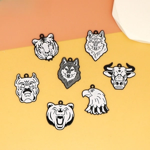 DIY Breloques en Alliage Tête d'Animal Bête Noir et Blanc pour la Fabrication de Bijoux Porte-Clés Pendentifs Tigre Loup Aigle Lion Buffle
