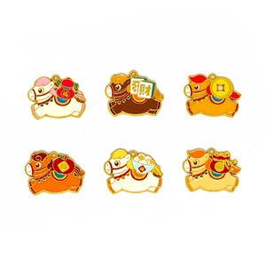 Set of 6 colorful cartoon horse enamel charms with lucky symbols for DIY jewelry making