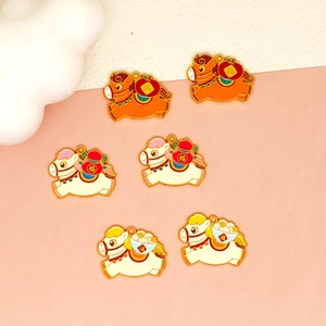 Detailed view of cartoon horse charms with enamel drip oil and lucky Chinese symbols