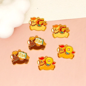 Detailed view of colorful cartoon horse alloy enamel charms for DIY jewelry making accessories.