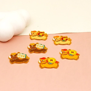 Macro view of cartoon horse alloy charms with vibrant drip oil finish for DIY crafts