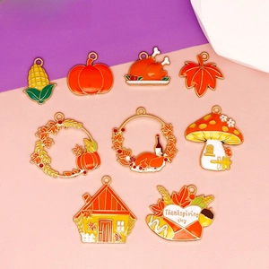 Thanksgiving DIY Jewelry Making Accessories Zinc Alloy Enamel Charms Turkey Pumpkin Maple Leaf Pendants For Necklace Keychain
