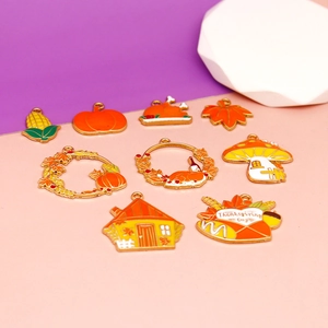 Thanksgiving theme enamel alloy charms featuring turkey and pumpkin designs for DIY crafts