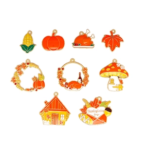 Thanksgiving DIY jewelry charms set with turkey and pumpkin alloy enamel pendants