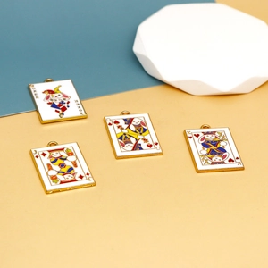 Detail view of poker card rabbit charms with colorful enamel finish for DIY jewelry.