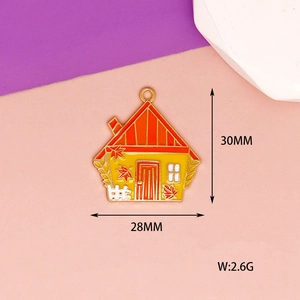Close-up of enamel house charm for Thanksgiving jewelry with size 30x28mm and weight.