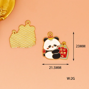 Detailweergave van de panda-hanger met afmetingen van 23mm x 21,5mm en een gewicht van 2g.