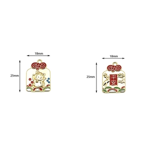 Enameled alloy Lucky Cat and Peace charm pendants for DIY jewelry with 18mm and 25mm sizes