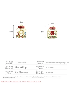Detail view of Maneki-neko charms with 18mm by 25mm dimensions and specifications