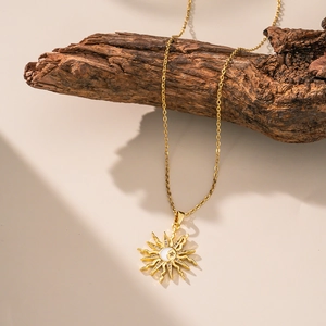 Sun Moon Star Pendant Necklace Copper Gold Plated Zircon Bohemian Celestial Jewelry For Women