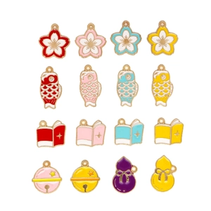Mixed enamel alloy charms with Sakura koi and book shapes for DIY jewelry making