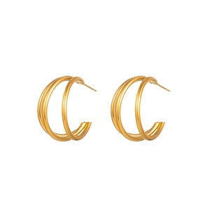 Elegant matte gold C-shaped earrings with a triple-layered overlapping ring design
