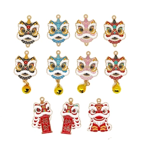 Set de dijes de esmalte de danza del león del Año Nuevo Chino para joyería artesanal