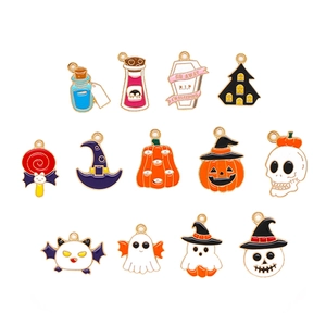 Assorted Halloween alloy enamel charms for DIY jewelry making including pumpkin and ghost