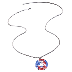 Close-up detail of US Liberty Bell commemorative necklace with 1776-2026 engraving