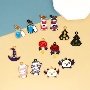 Halloween enamel charms variety pack with witch hat, coffin and bat designs for DIY jewelry