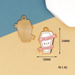 Detail showing dimensions of the 24x18mm coffin enamel charm Halloween accessory