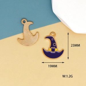 Detailed dimensions of a purple enamel witch hat charm for Halloween jewelry DIY