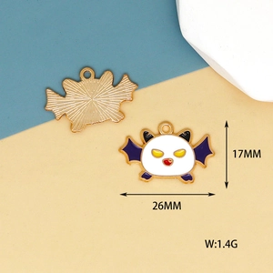 Macro view of Halloween bat ghost enamel charm showing 26x17mm dimensions and weight
