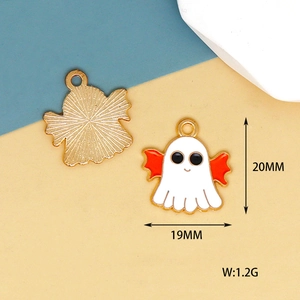 Detailed view of white ghost alloy charm with red wings and size dimensions