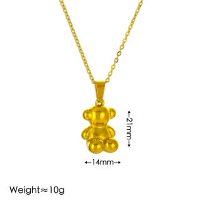 Polished gold stainless steel bear pendant necklace for women with O-chain